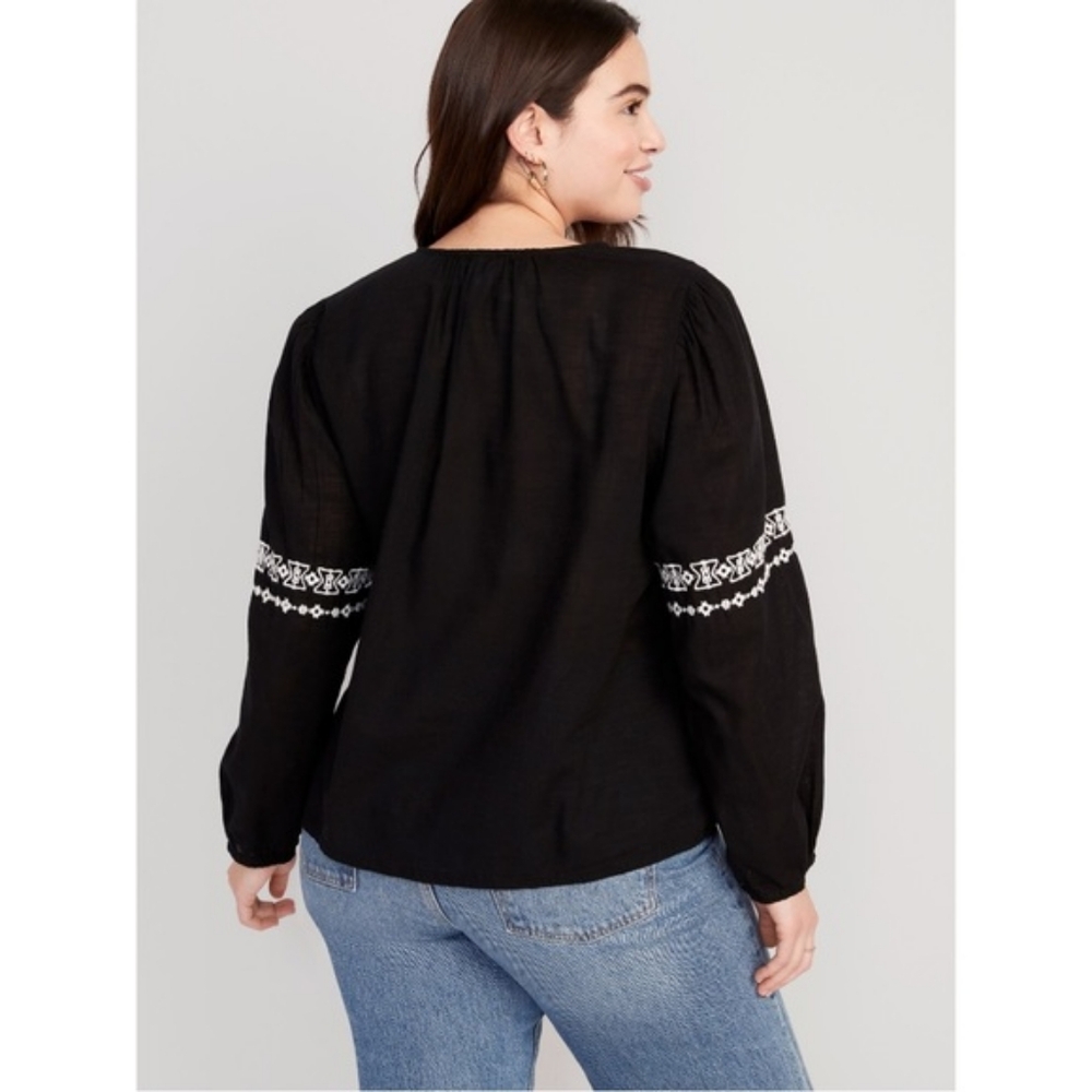 Old Navy Black Embroidered Boho Blouse Size: L - Picture 4 of 9